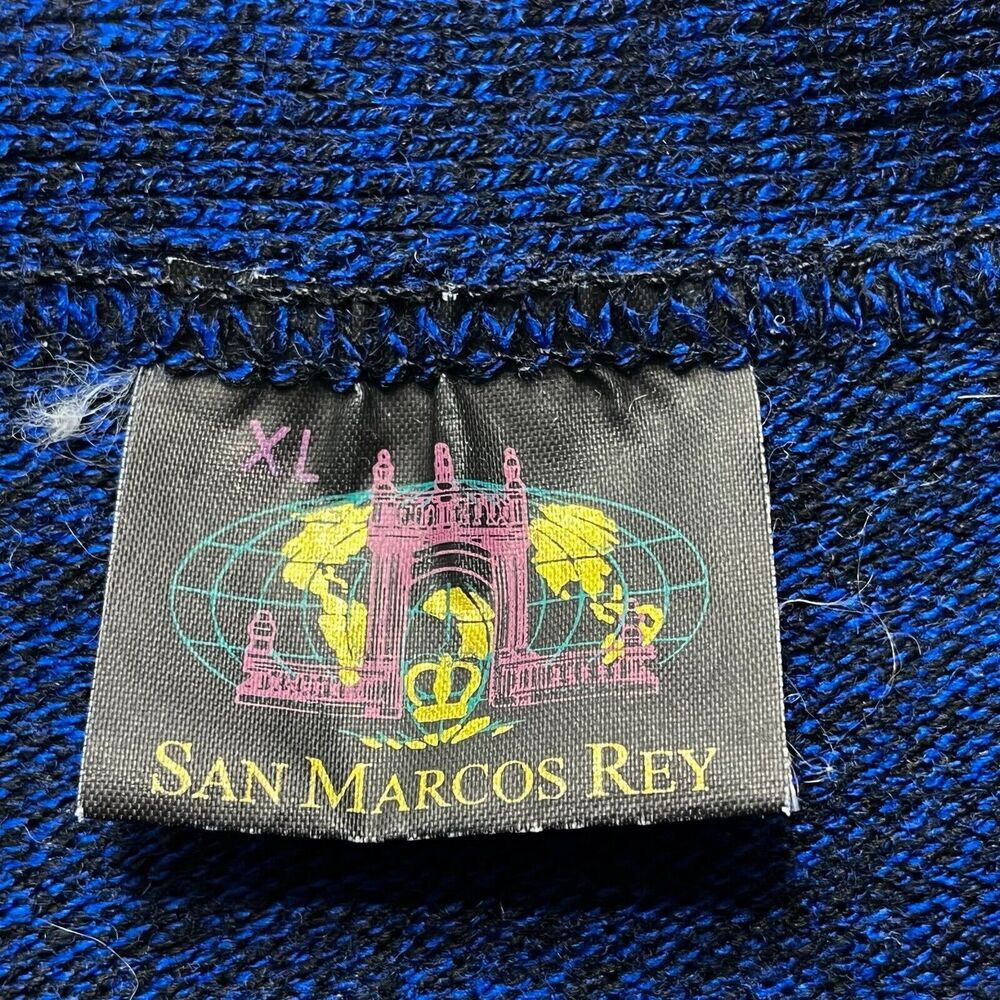 VINTAGE SAN MARCOS REY TURQUOISE LONG SWEATER CARDIGAN SIZE XL FLORAL APPLIQUÉ - Picture 2 of 9